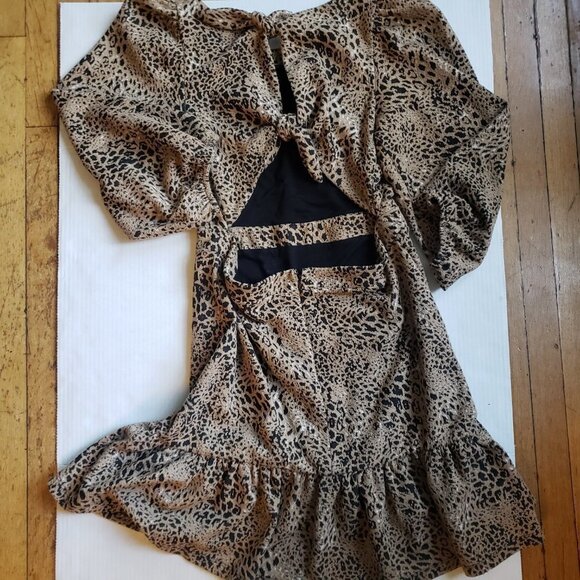 Anthropologie MAEVE PUFF SLEEVES ANIMAL PRINT CUT OUT MINI DRESS SIZE 14 - Picture 10 of 16